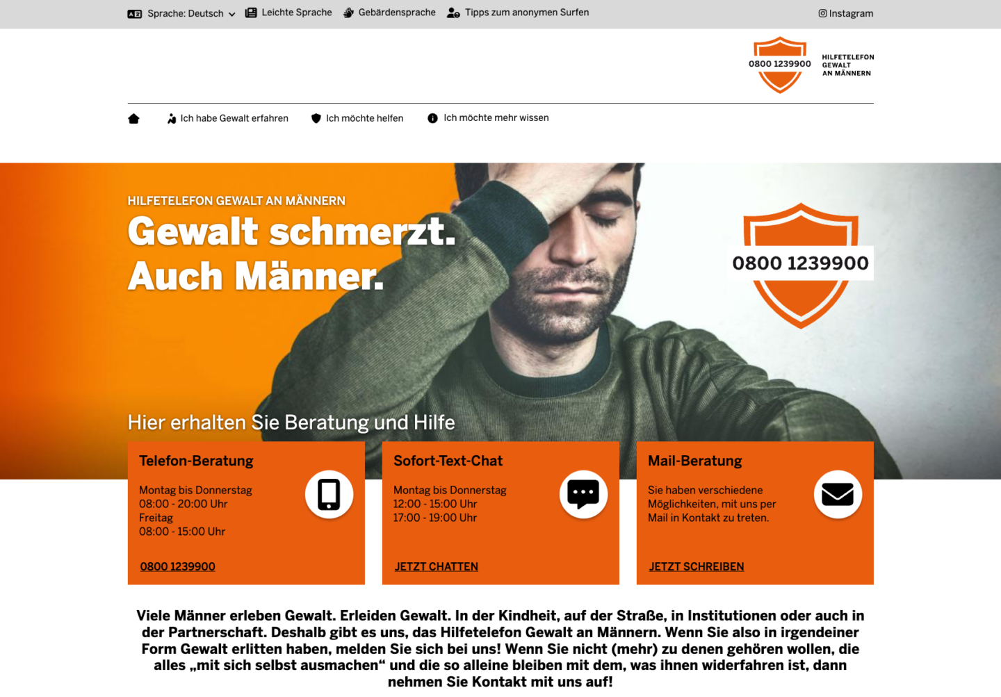 Screenshot der Website Gewalt an Maenner